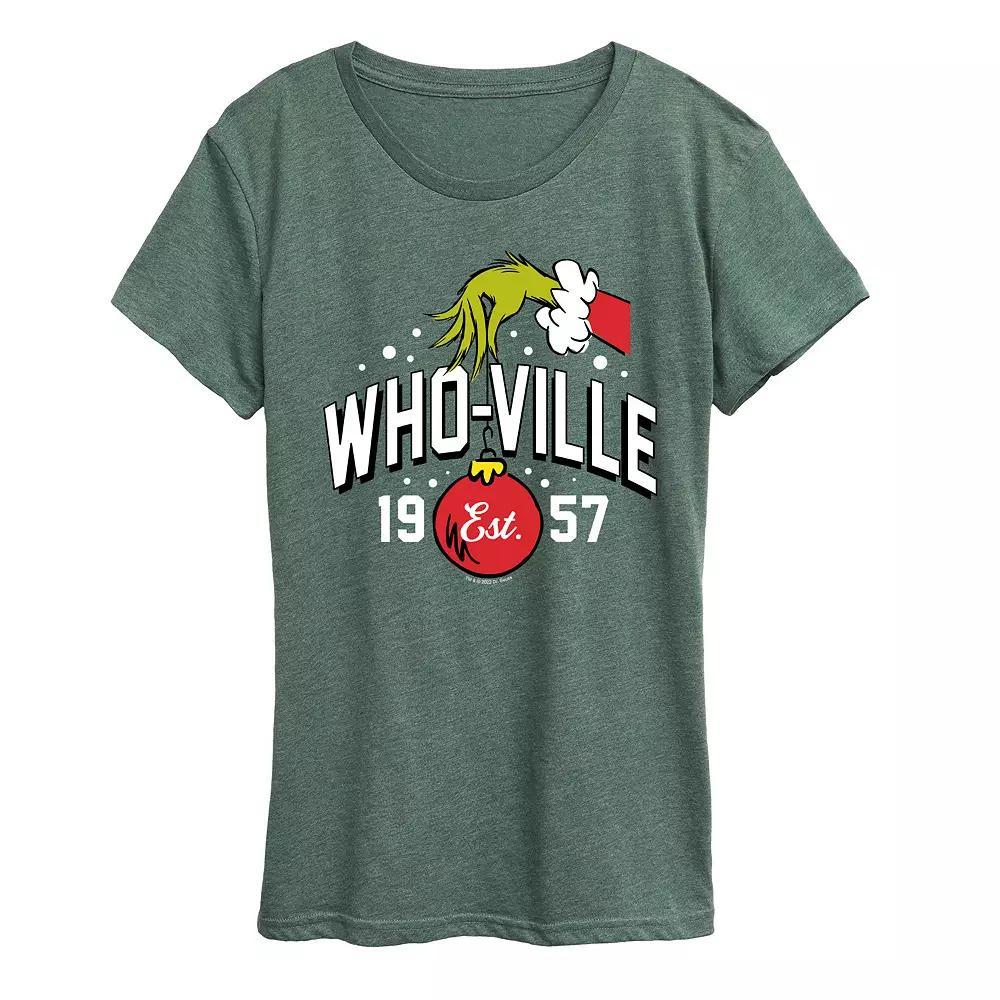 Women's Dr. Seuss Who-Ville Grinch Hand Graphic Tee, Size: XXL, Grey Green Product Image