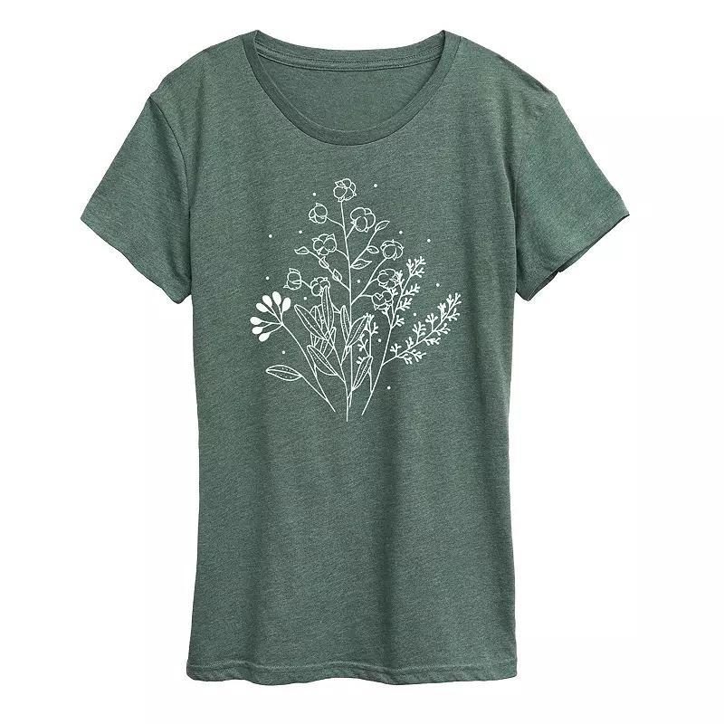 Womens Fall Flowers Graphic Tee Grey Green Product Image
