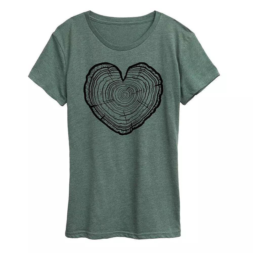 Plus Tree Cross Section Heart Graphic Tee, Womens Grey Green Product Image