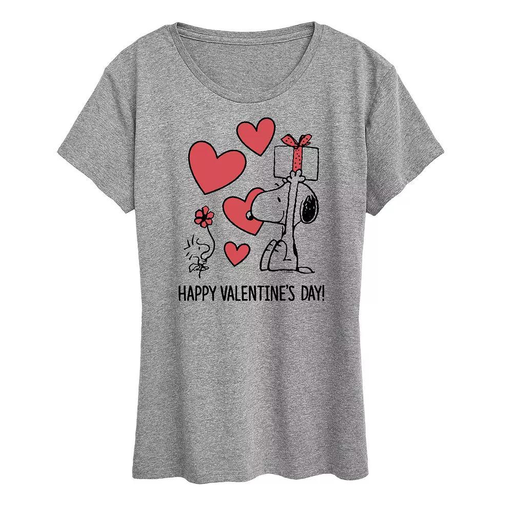 Women's Peanuts Snoopy & Woodstock Happy Valentine's Day Graphic Tee, Size: Medium, Grey Gray Product Image