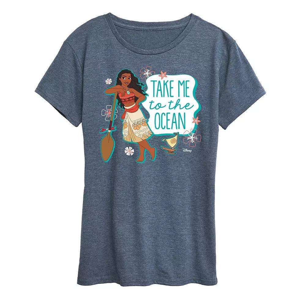 Disney Princess Moana Womens Ocean Graphic Tee, Girls Grey Blue Product Image