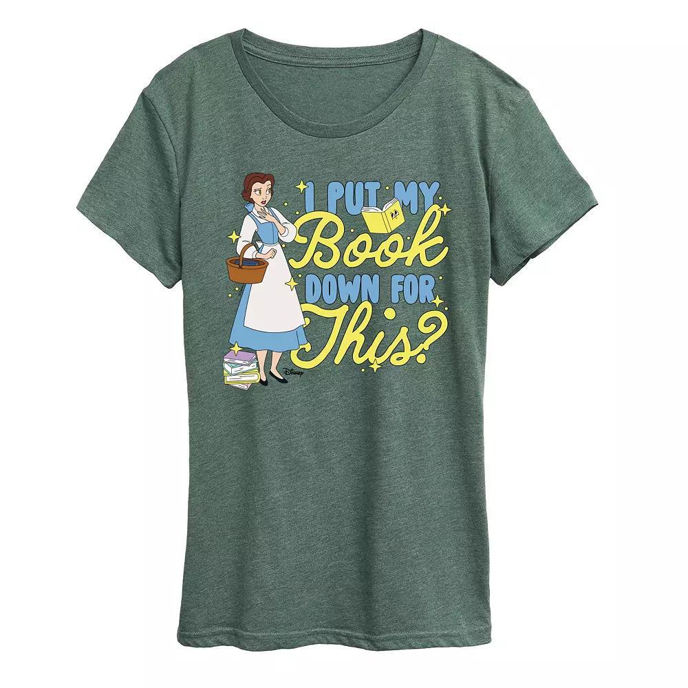 Disneys Beauty and the Beast Womens Belle Put My Book Down Graphic Tee, Girls Grey Juniper Product Image