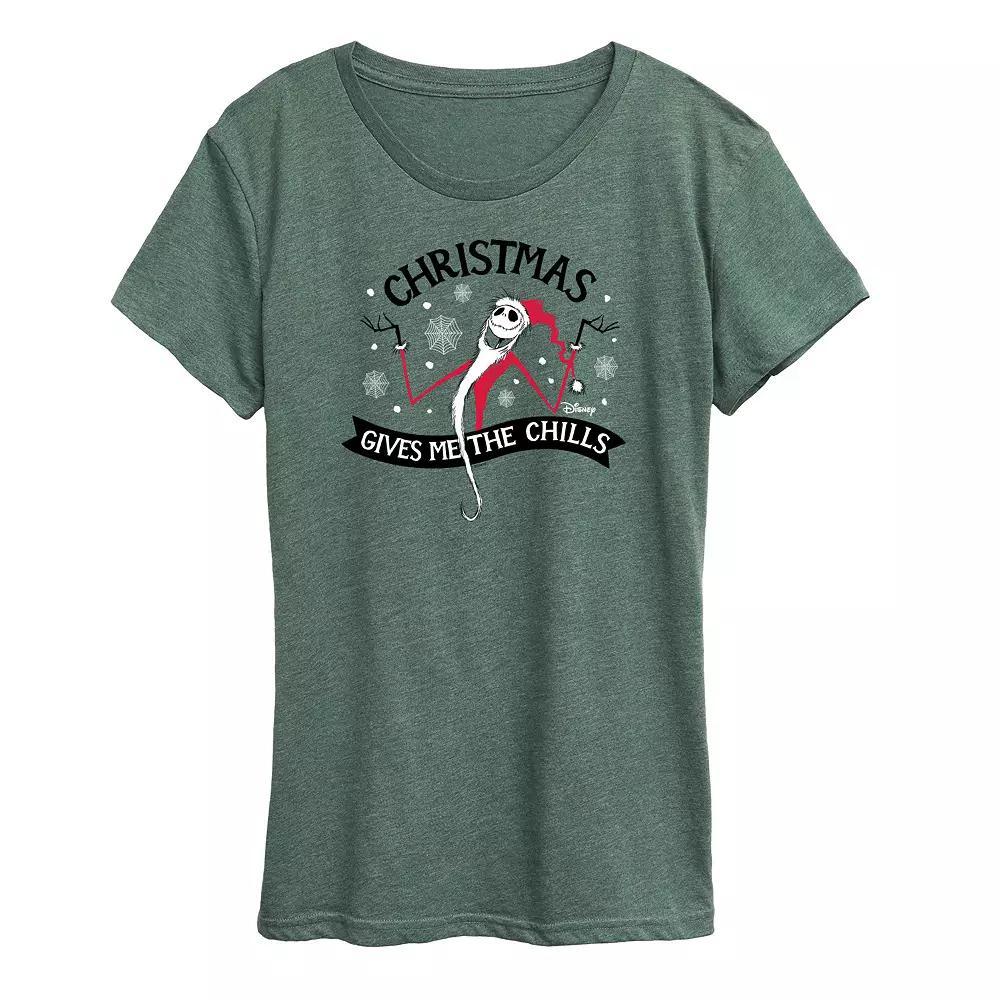 Disneys Nightmare Before Christmas Womens Chills Graphic Tee, Girls Grey Green Product Image