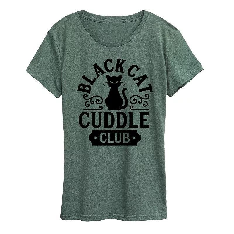 Plus Size Black Cat Cuddle Club Graphic Tee, Womens Grey Green Product Image