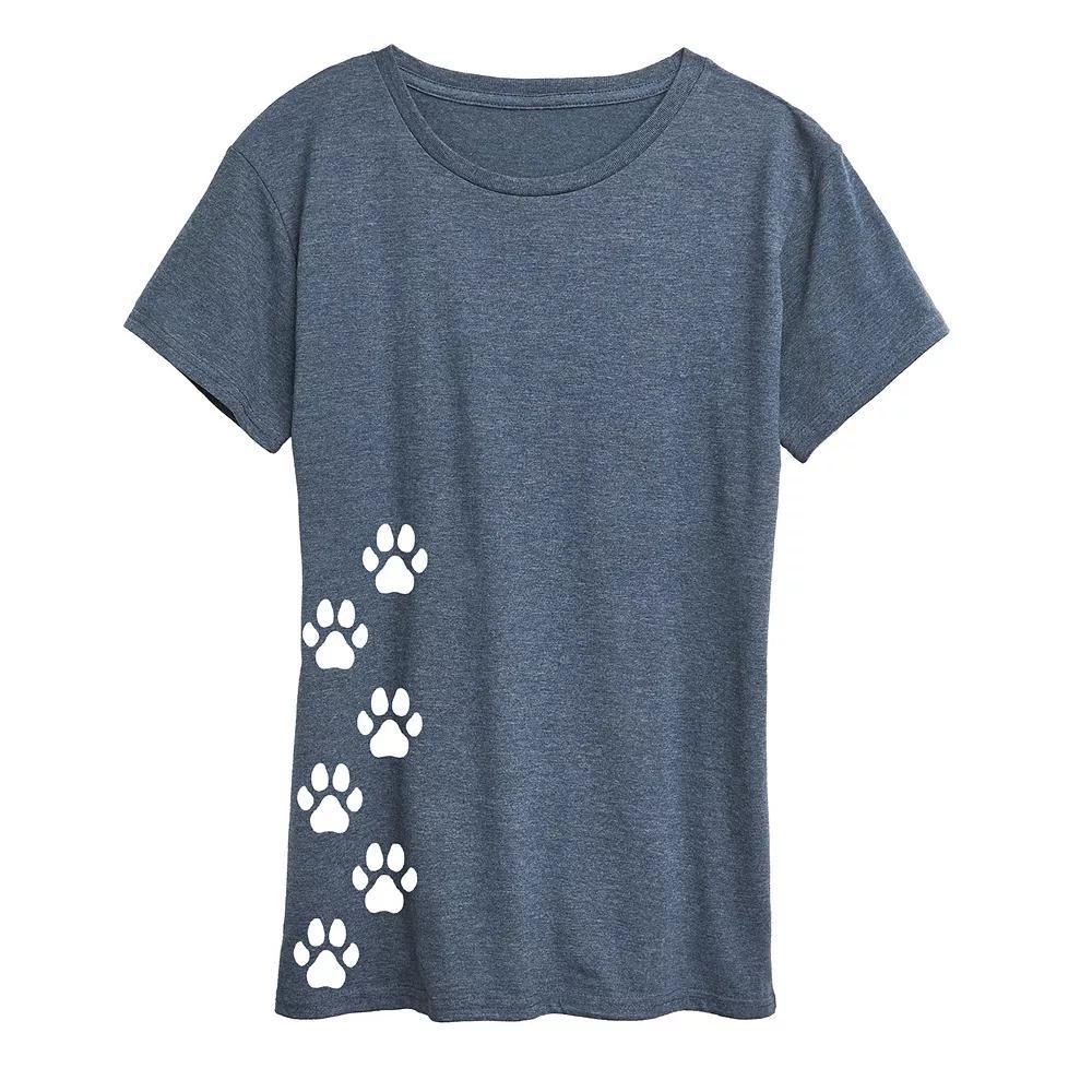Womens Vertical Pawprints Graphic Tee Grey Blue Product Image