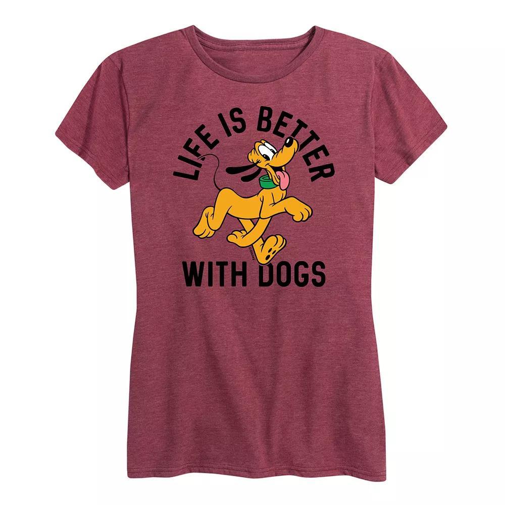 Disneys Pluto Womens Life Is Better With Dogs Graphic Tee Grey Green Product Image
