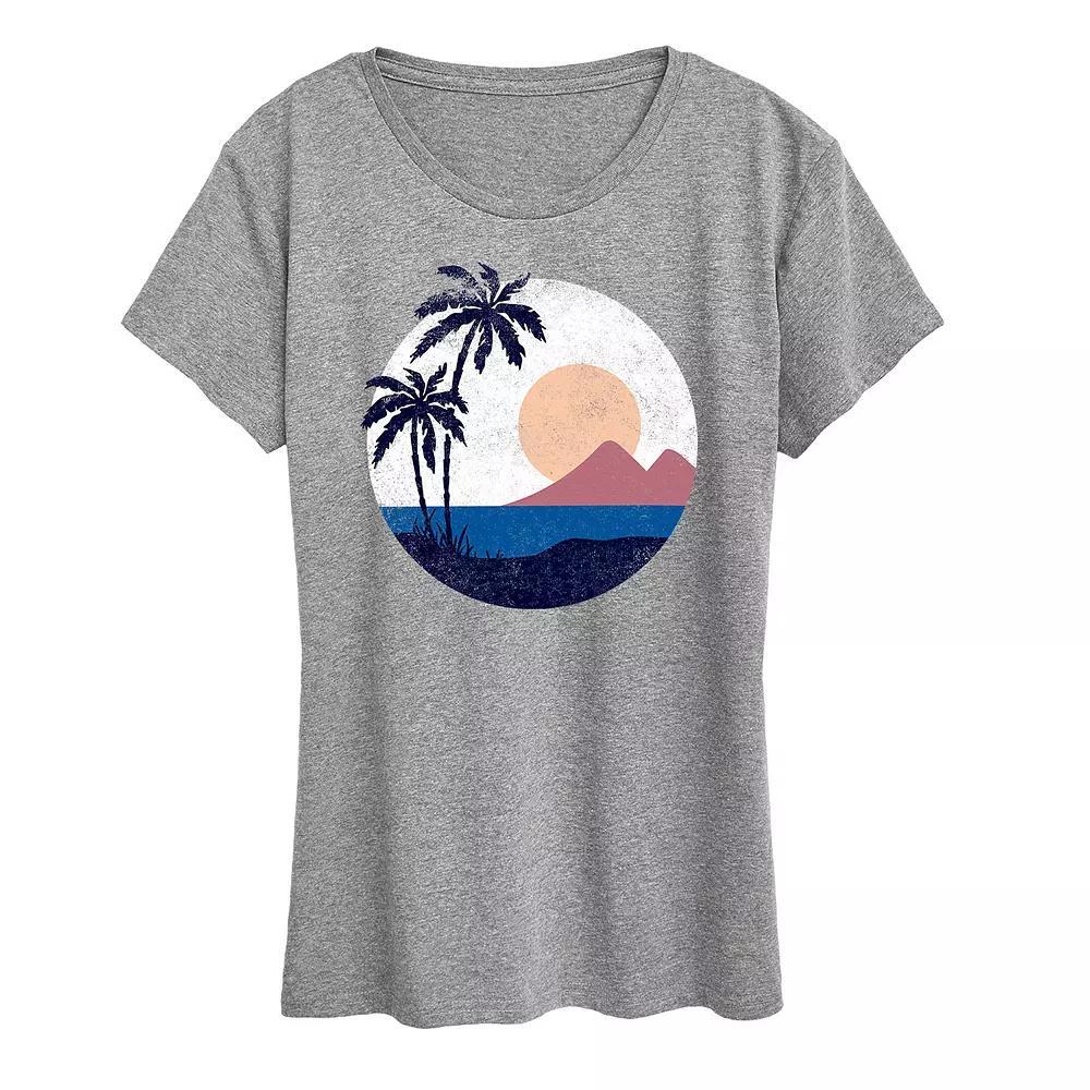 Womens Geometric Beach Scene Graphic Tee Grey Gray Product Image