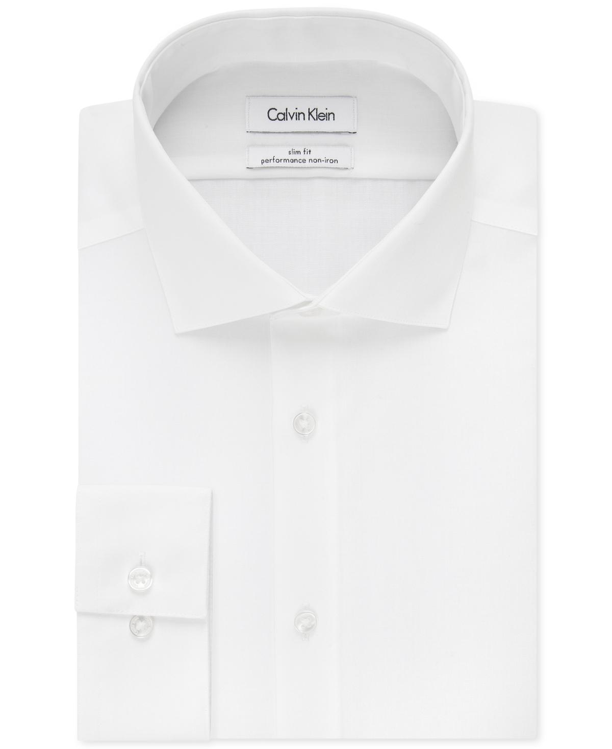 Calvin Klein Mens Slim-Fit Non-Iron Spread Collar Herringbone Dress Shirt Product Image