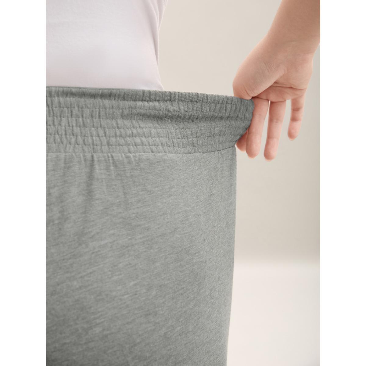 Plus Size Shirred Waist Wide Leg Pull-On Pants Women LightGray Casual Wide Leg Mid Rise Everyday Pants BloomChic 14-16/1X Product Image