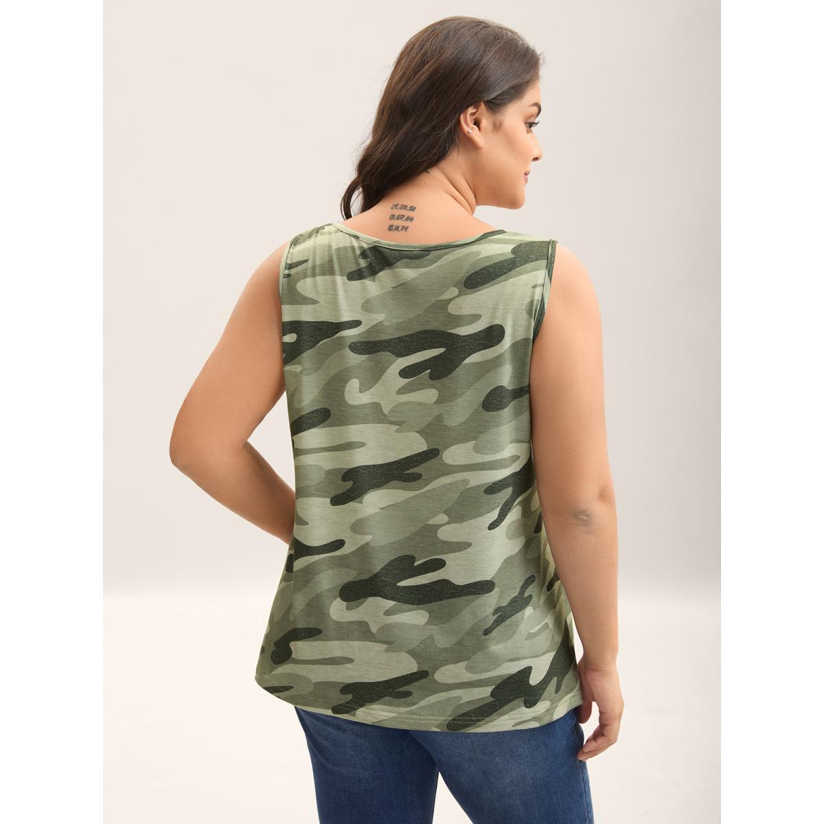 Plus Size Camouflage Print Round Neck Tank Top Women Multicolor Contrast Round Neck Everyday-Casual Tank Tops Camis BloomChic 14-16/1X Product Image