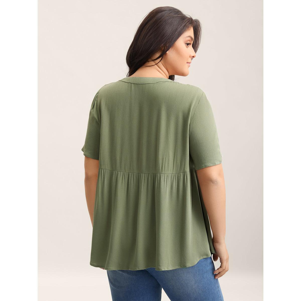 Plus Size Moss Textured Button Placket V-Neck Shirt Women Short sleeve V-neck Everyday-Casual Blouses BloomChic 14-16/1X Product Image