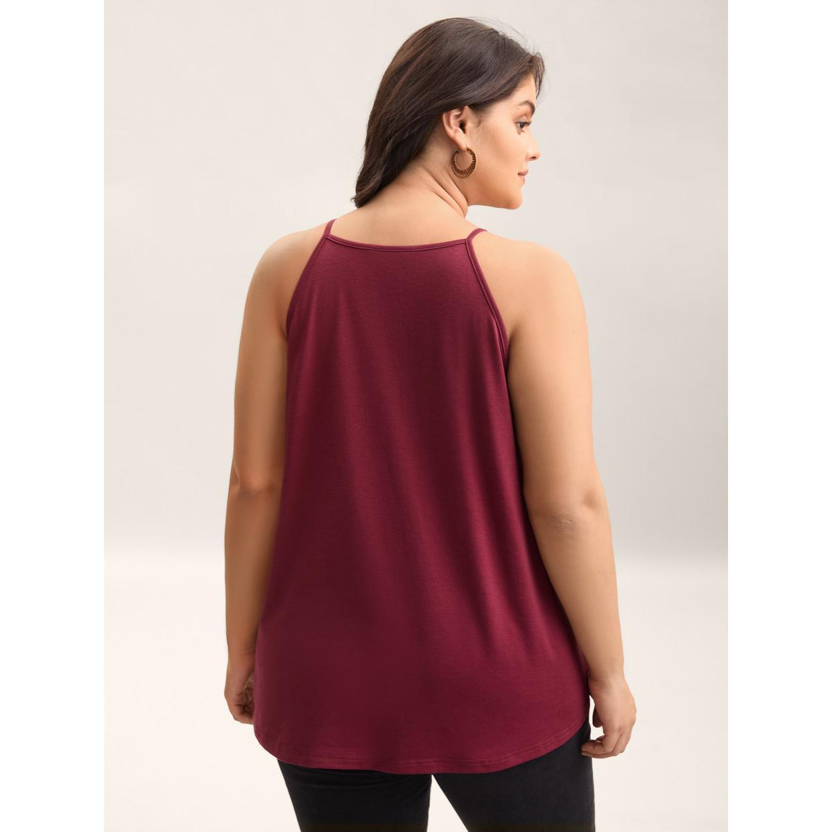 Plus Size Lace Cut-Out Pleated Tank Top Women Deepred Woven ribbon&lace trim Halter neck Everyday-Casual Tank Tops Camis BloomChic 30/6X Product Image