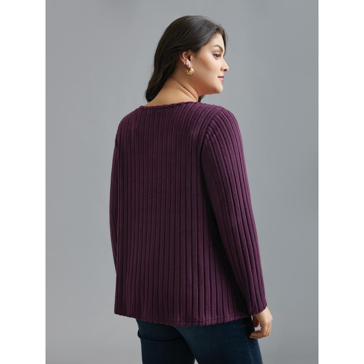 Plus Size Textured Twisted Asymmetric Neck T-Shirt Eggplant Women Elegant Twist Asymmetrical Neck Everyday T-shirts BloomChic 14-16/1X Product Image
