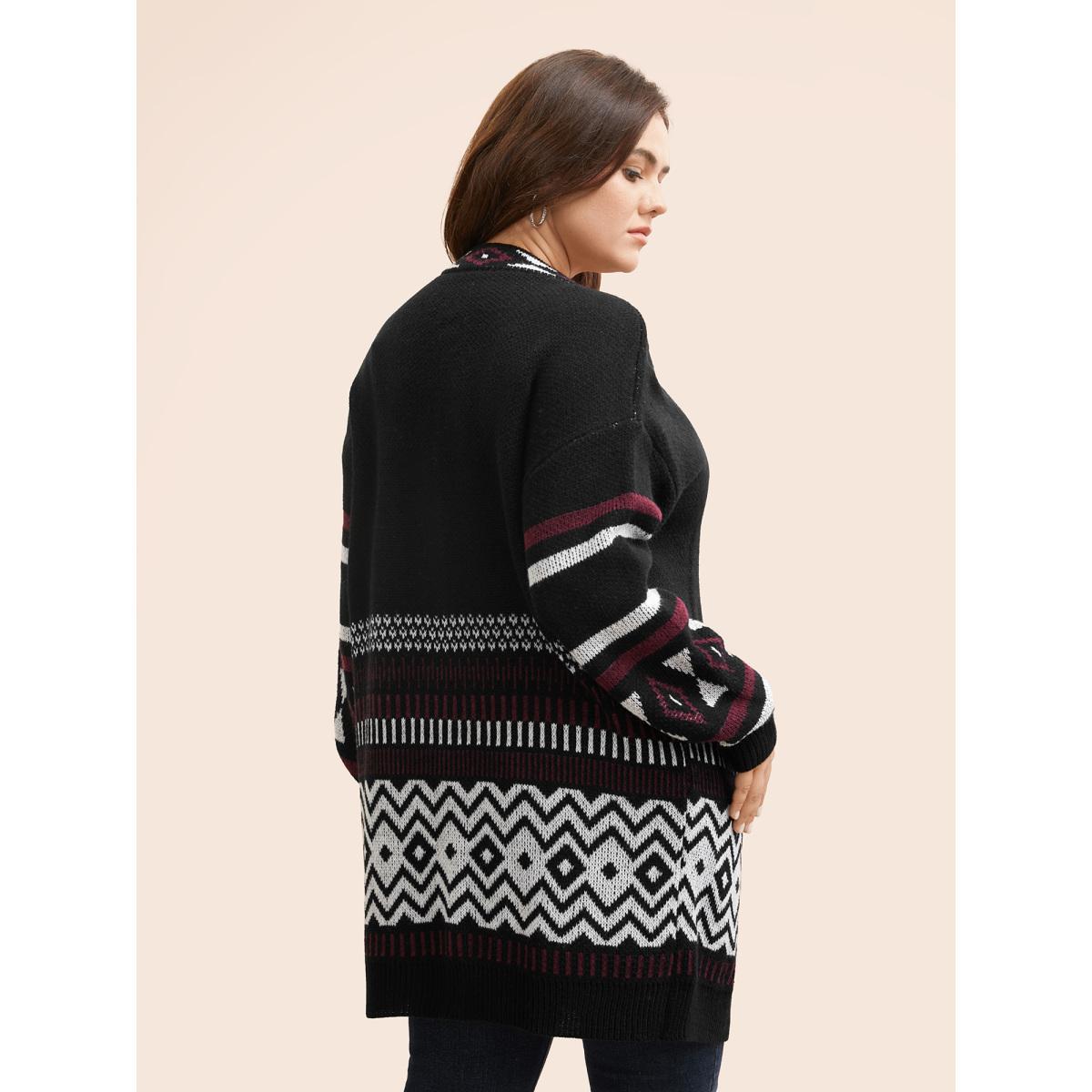 Plus Size Bandana Drop Shoulder Pocket Cardigan Black Women Casual Loose Long Sleeve Everyday Cardigans BloomChic 28/5X Product Image