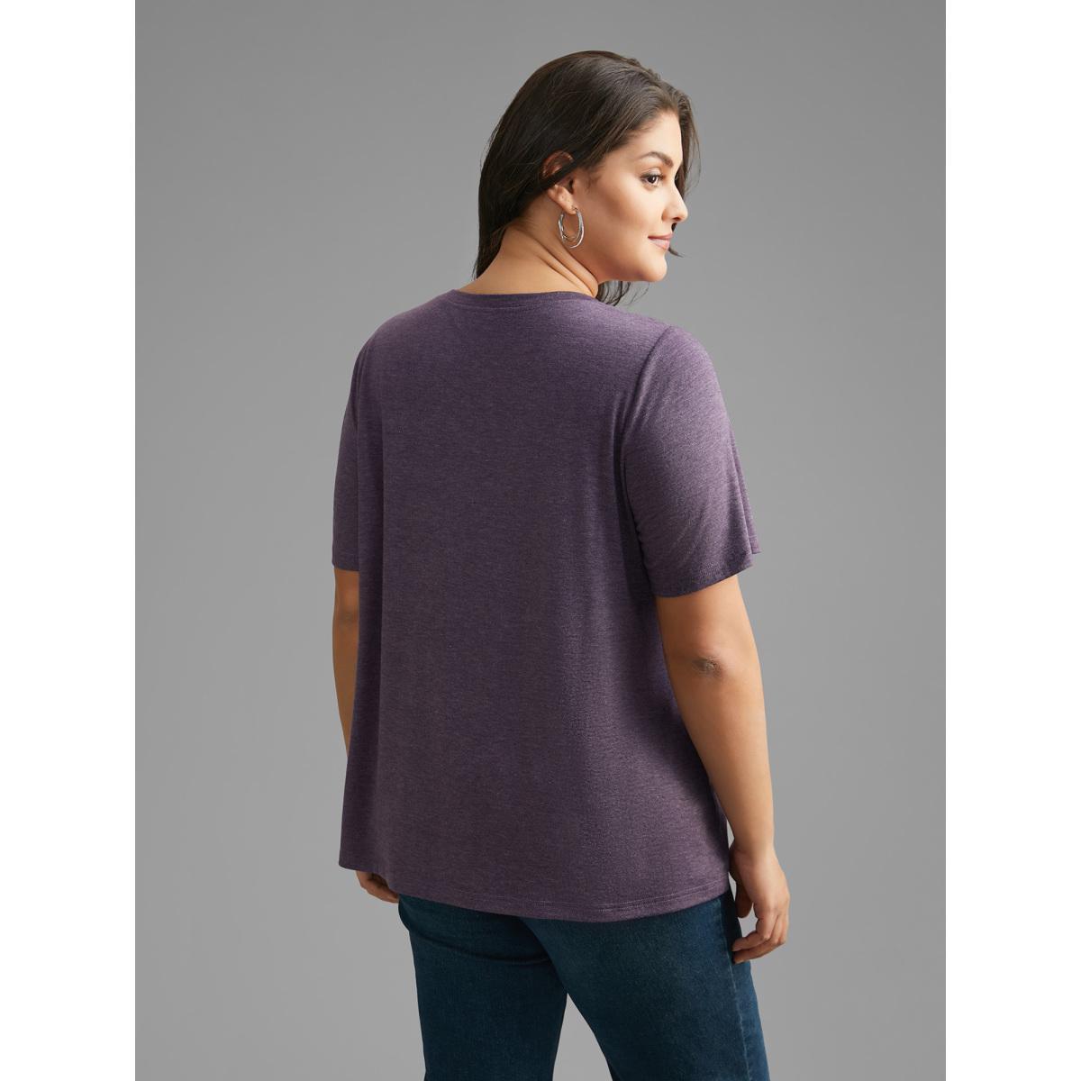 Plus Size Round Neck Moon & Floral Print T-shirt Eggplant Women Casual Non Natural Flowers Round Neck Everyday T-shirts BloomChic 18-20/2X Product Image