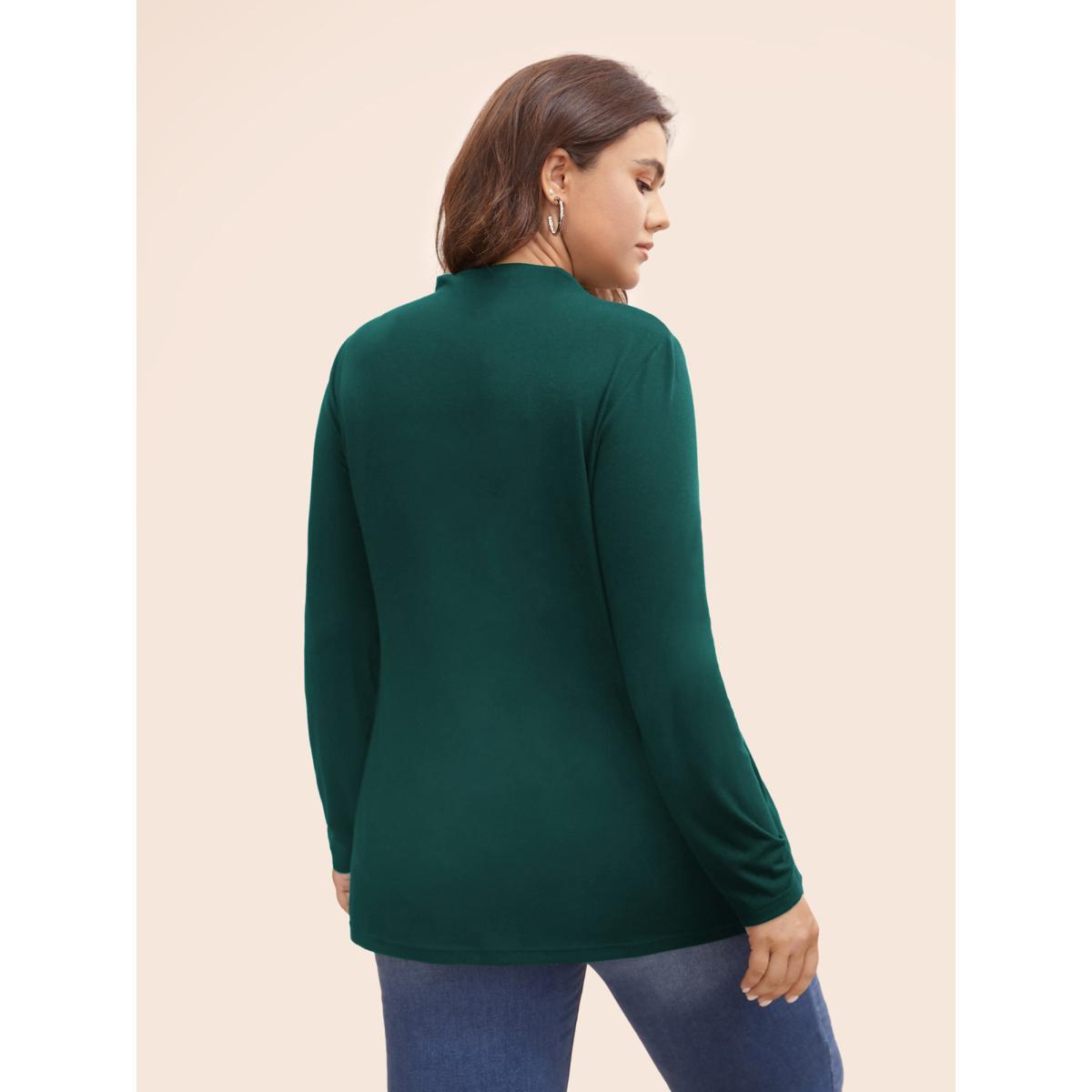 Plus Size Supersoft Essentials Twist Front Split Hem T-shirt DarkGreen Women Casual Tie knot Mock Neck Skinny Everyday T-shirts BloomChic 18-20/2X Product Image