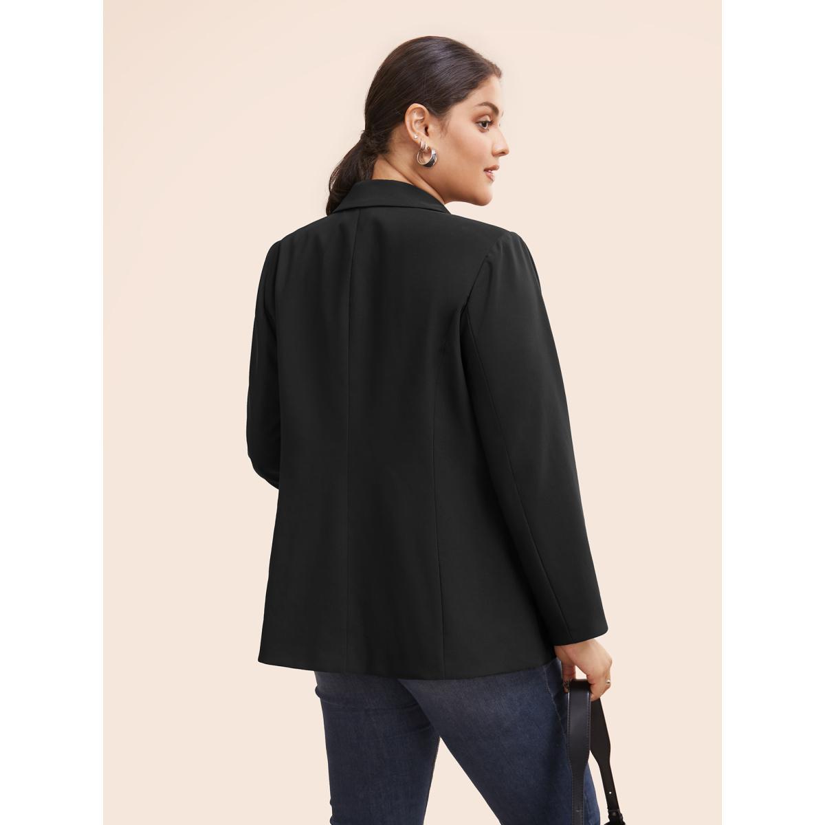 Plus Size Stretch Woven Pocket Slim-Fit Blazer Black Women Work Button Sleeve Extra Long Sleeve Suit Collar 30/6X Open pocket with flap At the Office Blazers BloomChic Product Image