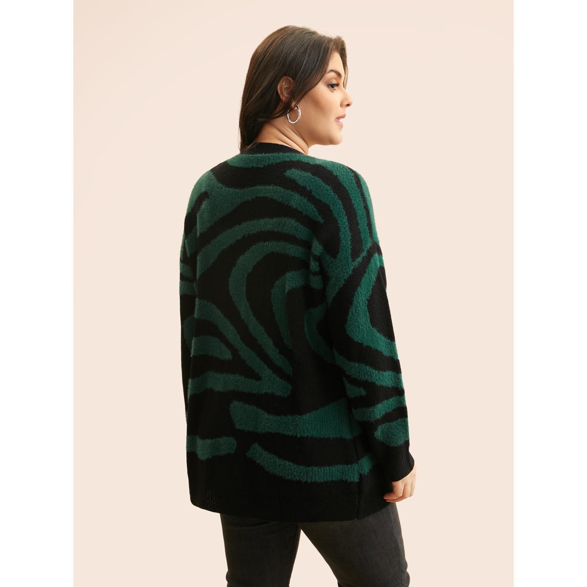 Plus Size Zebra Jacquard Drop Shoulder Cardigan ArmyGreen Women Casual Loose Long Sleeve Everyday Cardigans BloomChic 28/5X Product Image
