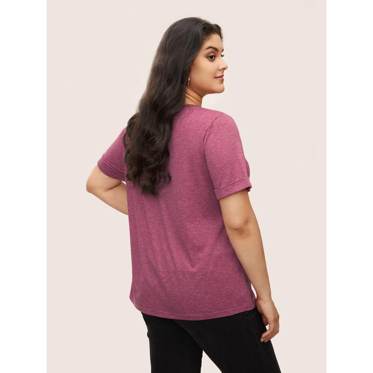 Plus Size Natural Flowers & Butterfly Print Rhinestone T-shirt Burgundy Women Casual Rhinestone detailing Animals Everyday T-shirts BloomChic 22-24/3X Product Image