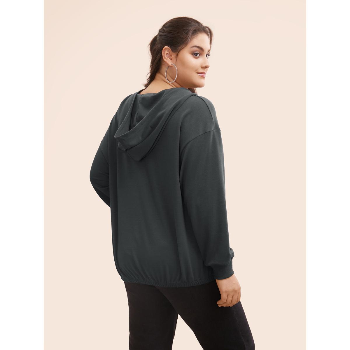 Plus Size Half Zip Hooded Pocket Sweatshirt Women DimGray Casual Patchwork Hooded Everyday Sweatshirts BloomChic 18-20/2X Product Image