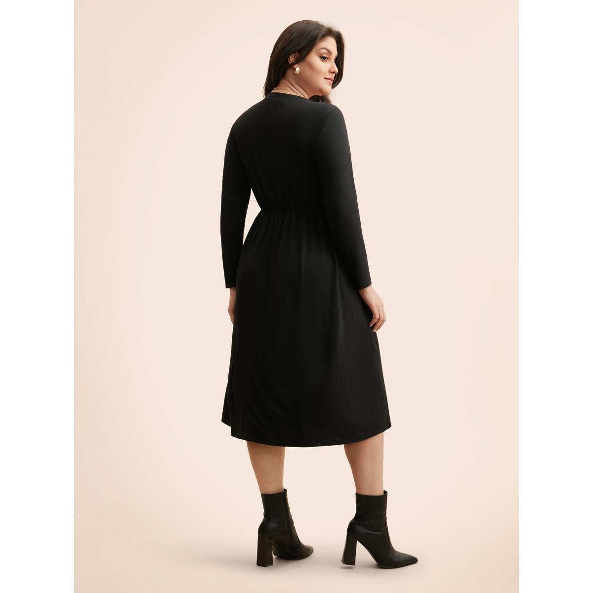 Plus Size Butterfly Embroidered V Neck Midi Dress Black Women Elegant Embroidered V-neck Long Sleeve Curvy BloomChic 10/M Product Image