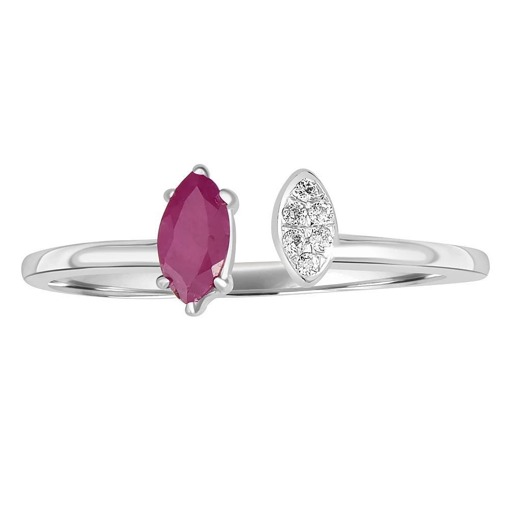 Gemistry 14k White Gold Gemstone & White Topaz Marquise Cuff Ring, Women's, Size: 7, Green Product Image