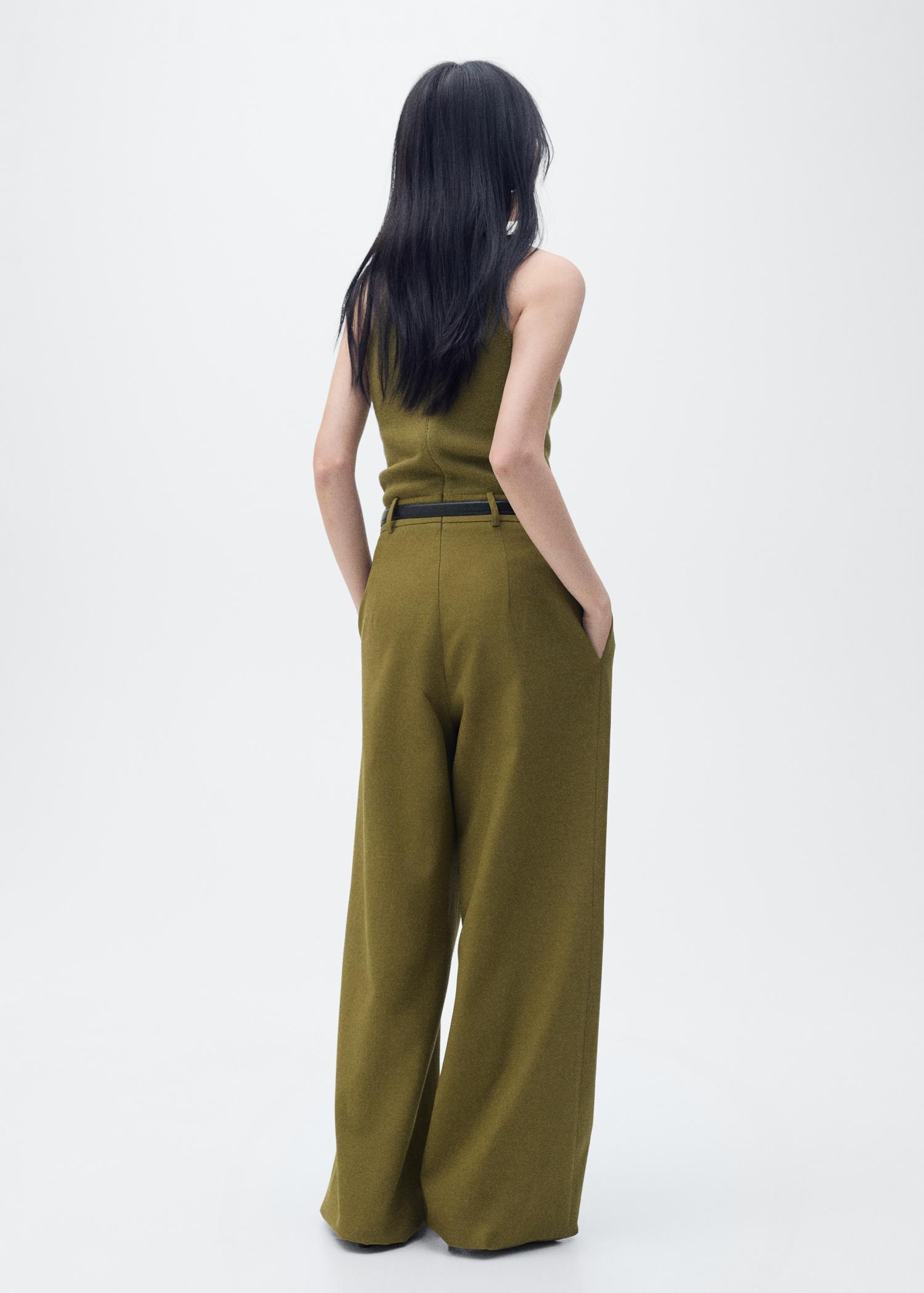 Combined-fabric jumpsuit with belt - Women | MANGO USA Product Image