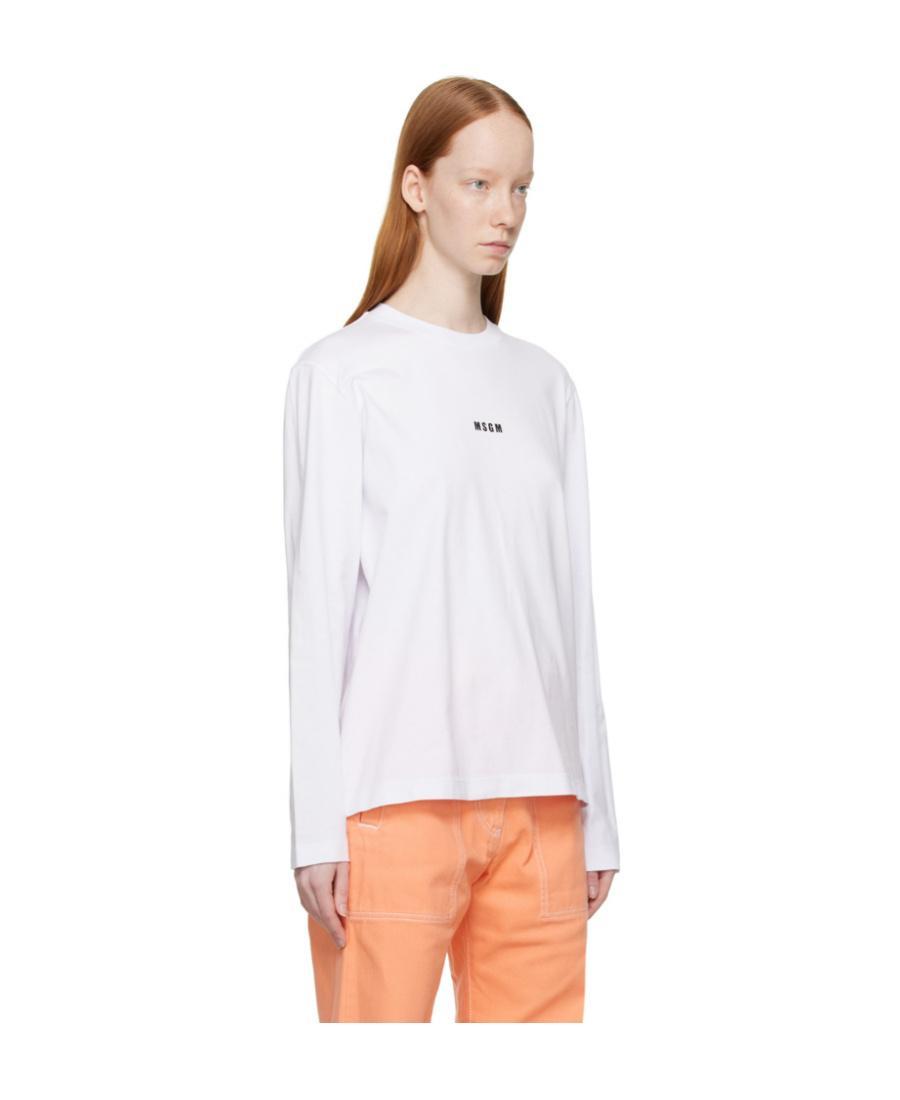 MSGM Printed Long-sleeved T-shirt In White Product Image