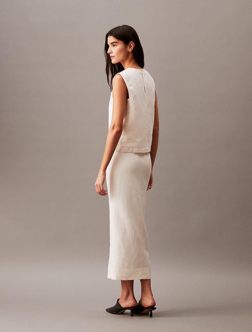 Calvin Klein Women's Linen Blend Midi Skirt - White - 33 Product Image