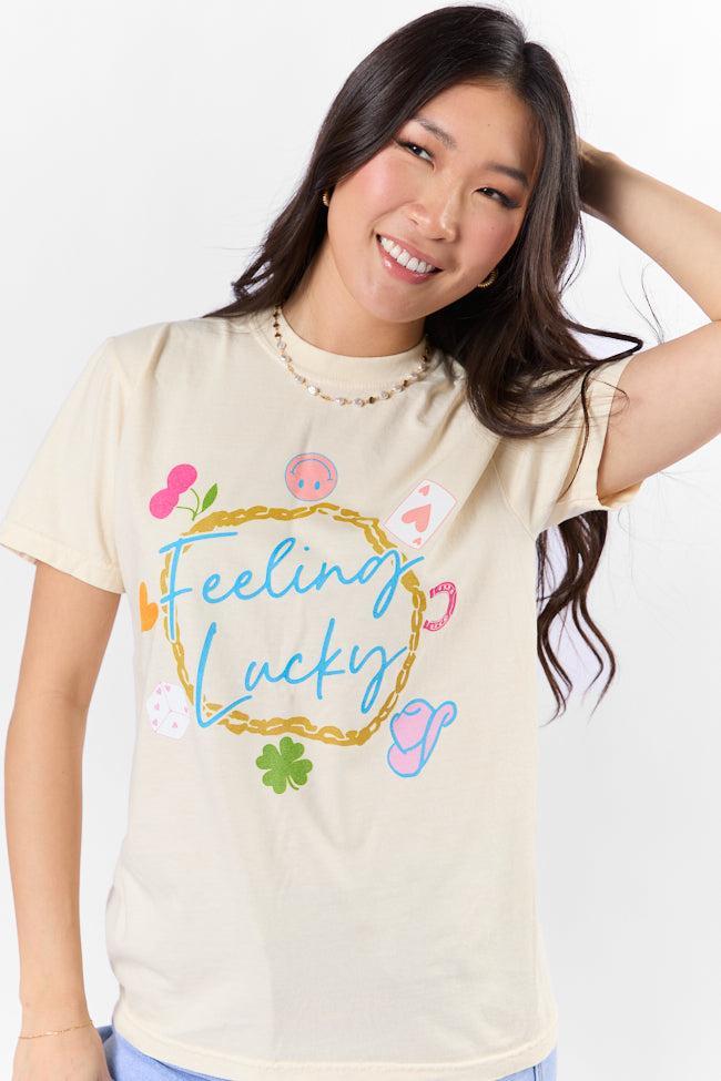 Feeling Lucky Ivory Comfort Color Graphic Tee SALE Product Image