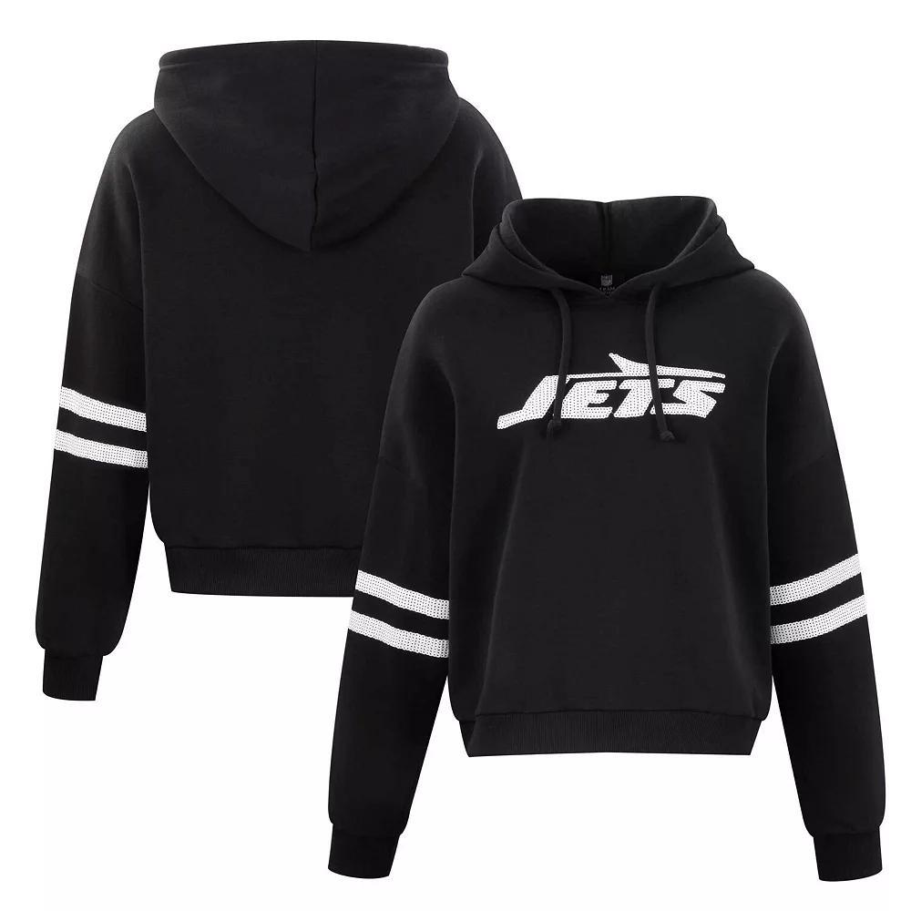Women's Cuce Black New York Jets Cropped Sequins Pullover Hoodie, Size: 5XL Product Image