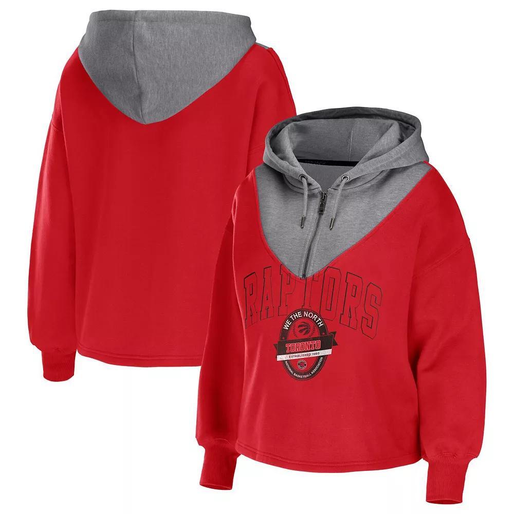 Women's WEAR by Erin Andrews Royal Philadelphia 76ers Pieced Quarter-Zip Hoodie Jacket, Size: Small, 76r Blue Product Image