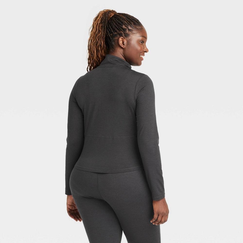 Womens Soft Stretch Full Zip Jacket - All In Motion Heathered Black XL: Moisture Wicking, Quick Drying Product Image
