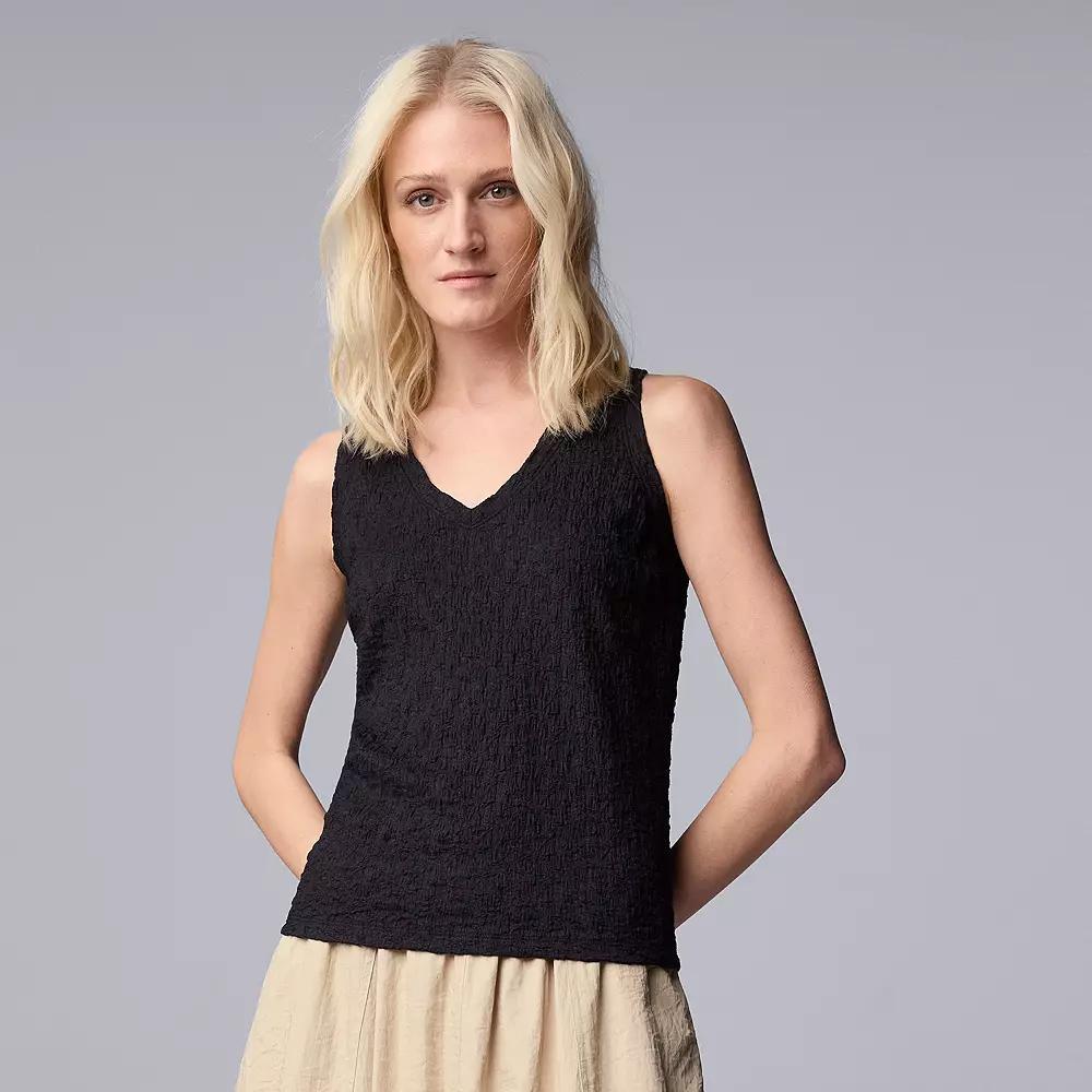 Women's Simply Vera Vera Wang V-Neck Pucker Tank Top, Size: XL, Black Product Image