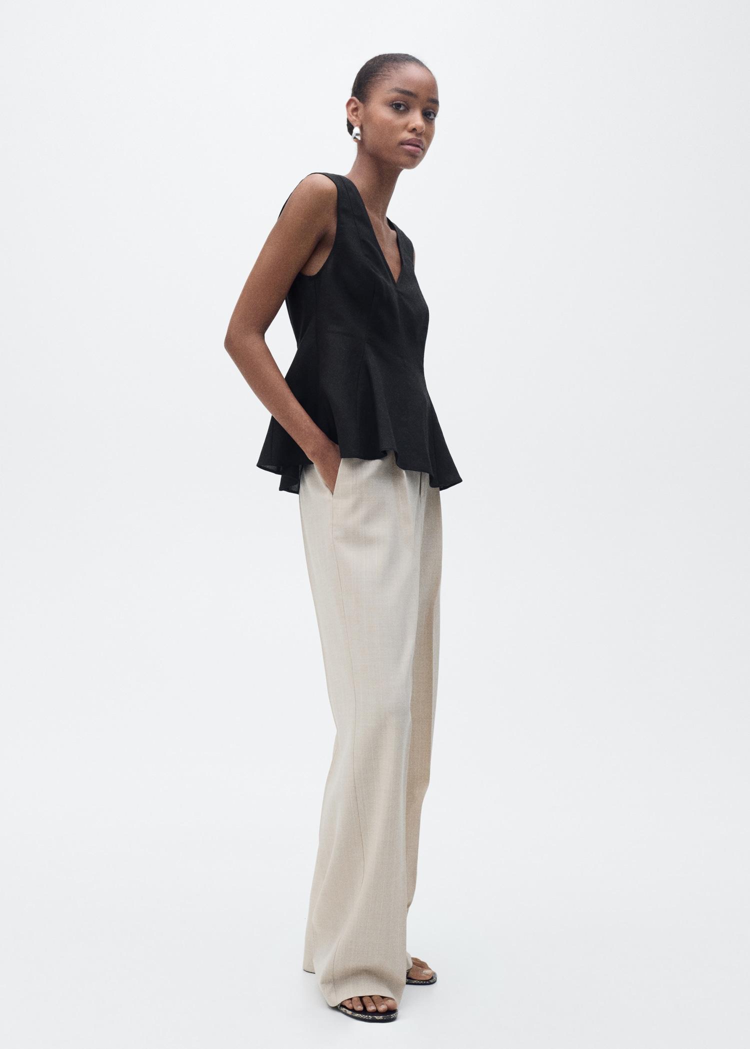 Linen-blend peplum top - Women | MANGO USA Product Image