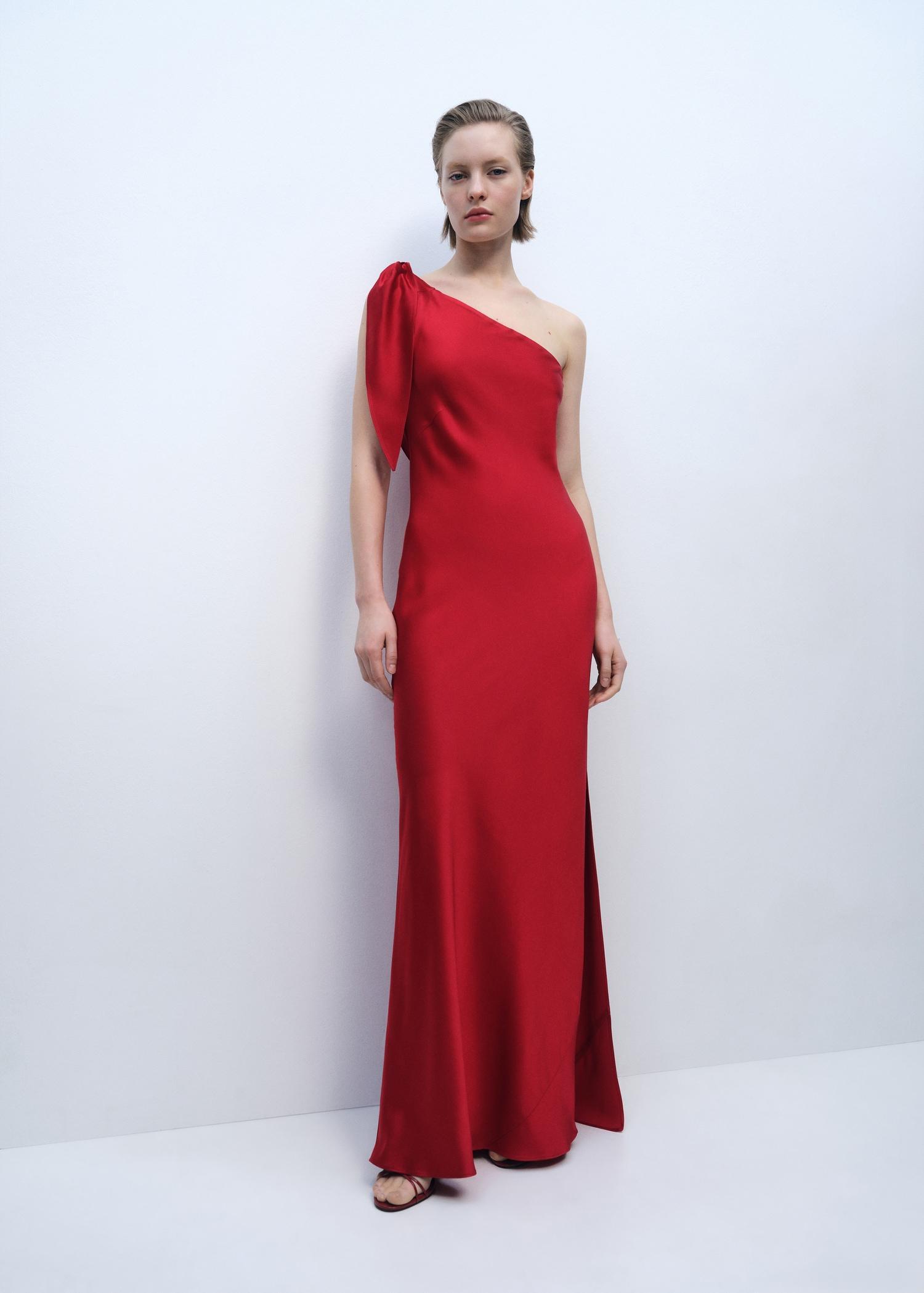Satin dress with bow - Women | MANGO USA Product Image