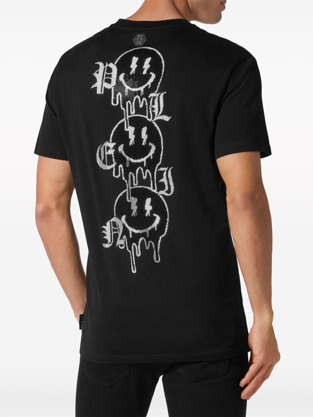 PHILIPP PLEIN Rhinestone-logo Cotton T-shirt In Black Product Image