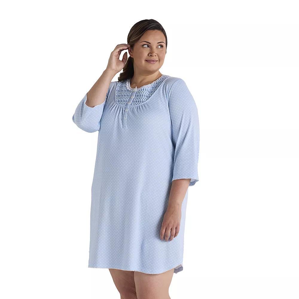 Plus Size Miss Elaine Essentials Cottonessa 3/4 Sleeve Short Gown, Women's, Size: 3XL, White Diamond Product Image