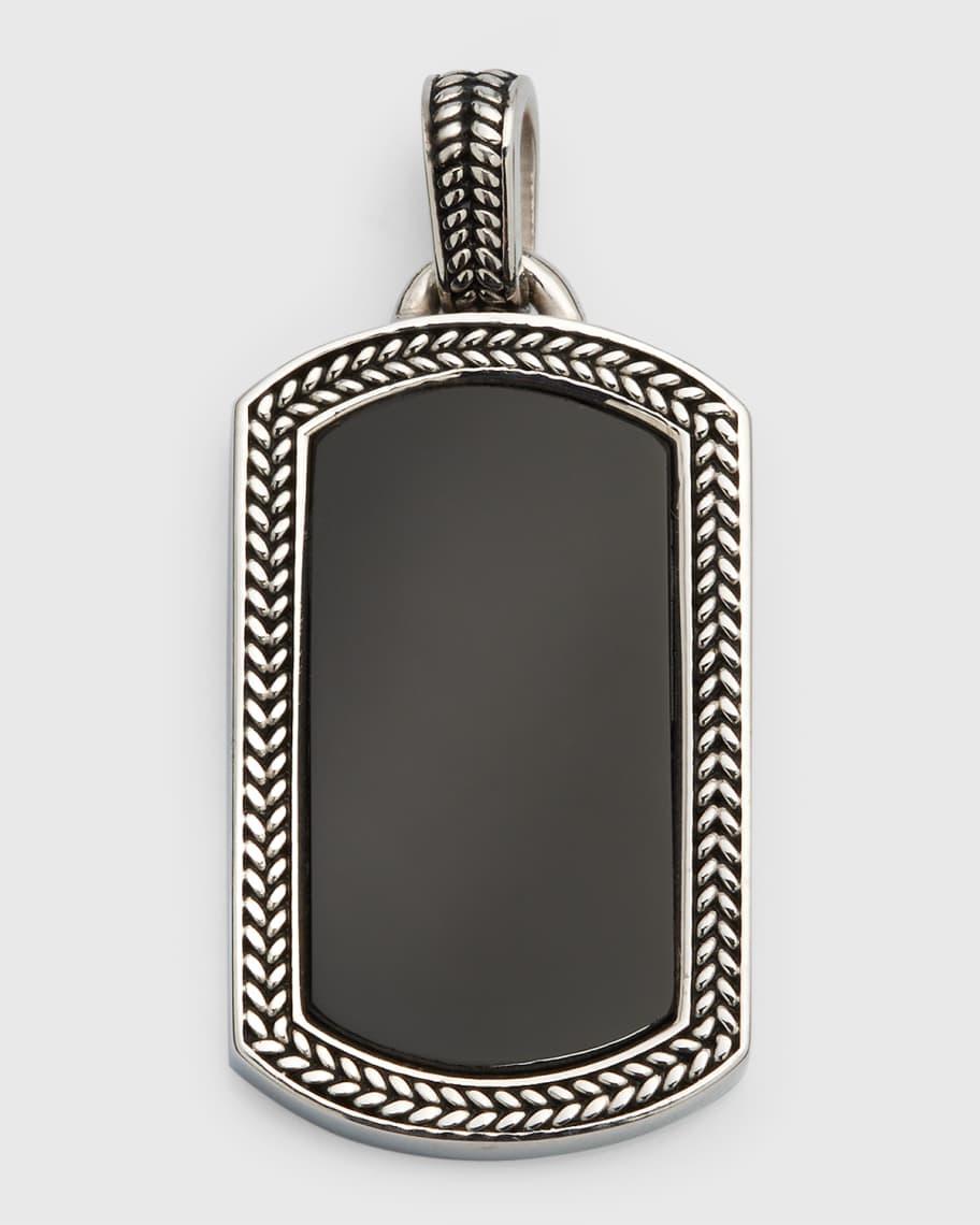 Mens Sterling Silver and Black Onyx Dog Tag Necklace Product Image