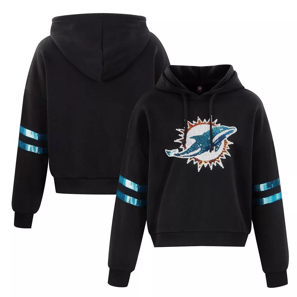 Women's Cuce Black Miami Dolphins Cropped Sequins Pullover Hoodie, Size: XL Product Image