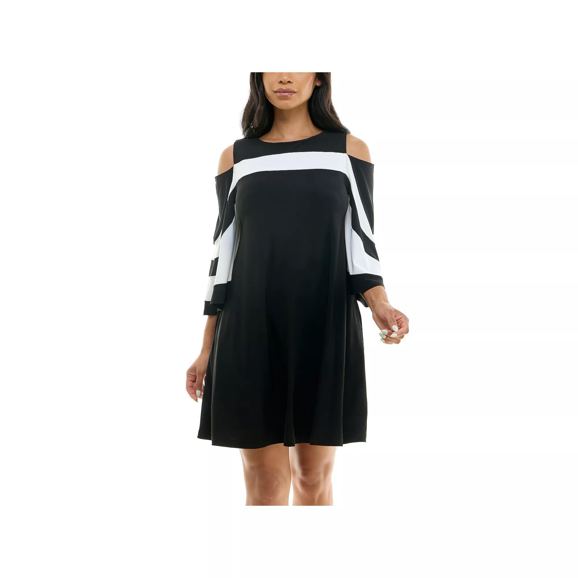 Women's Nina Leonard Draped Sleeve Cold-Shoulder Dress, Size: XL, Ivory Product Image