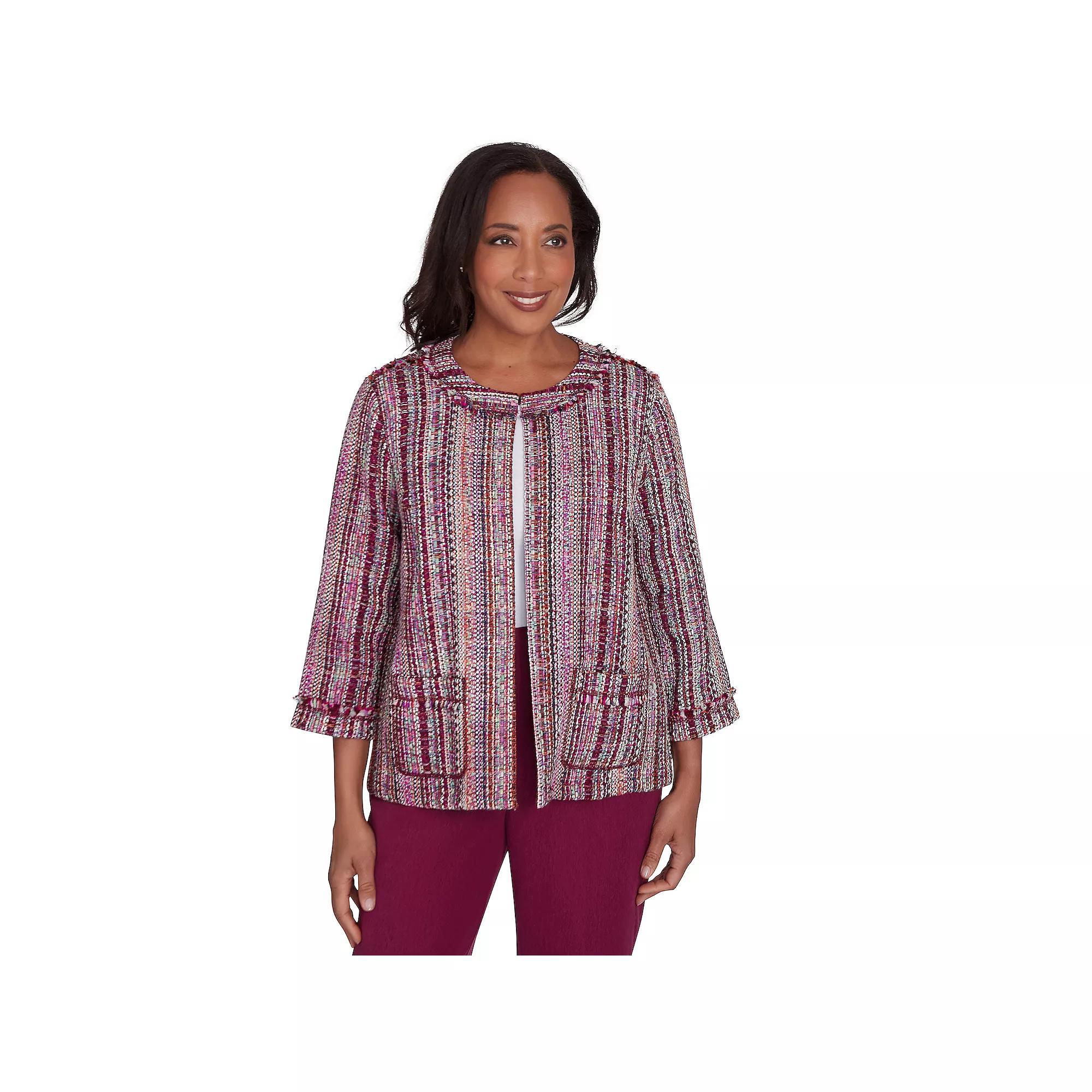 Women's Alfred Dunner Fringe Textured Jacket, Size: Medium, Multi Red Product Image