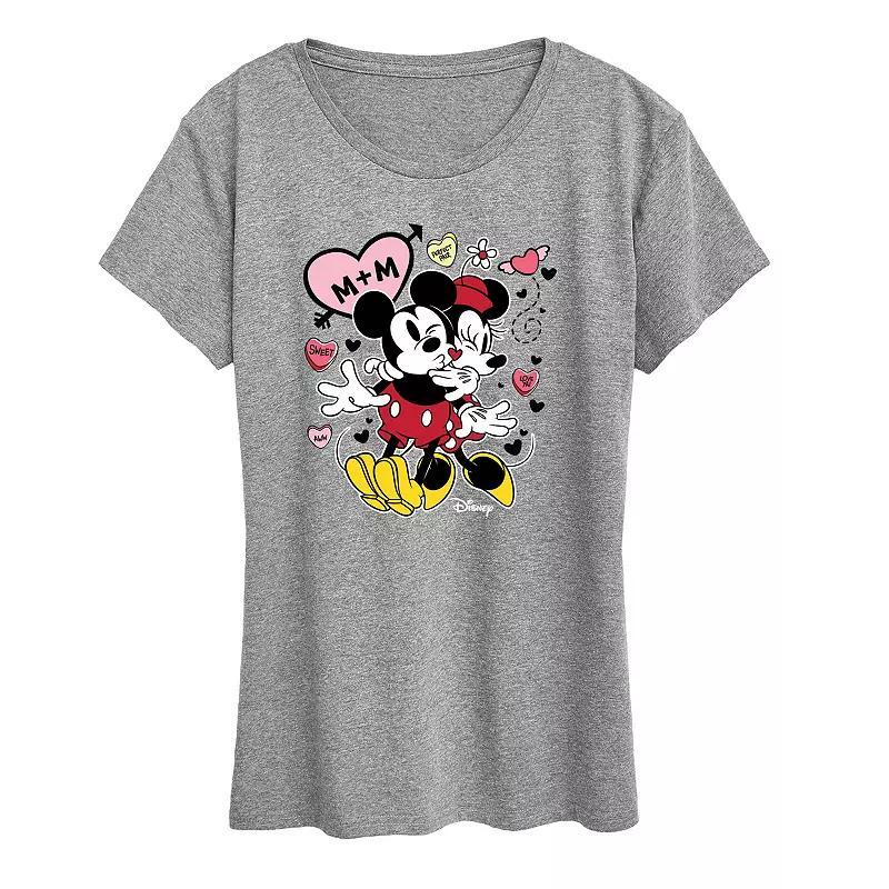 Disneys Mickey & Minnie Mouse Womens Heart Graphic Tee Grey Gray Product Image