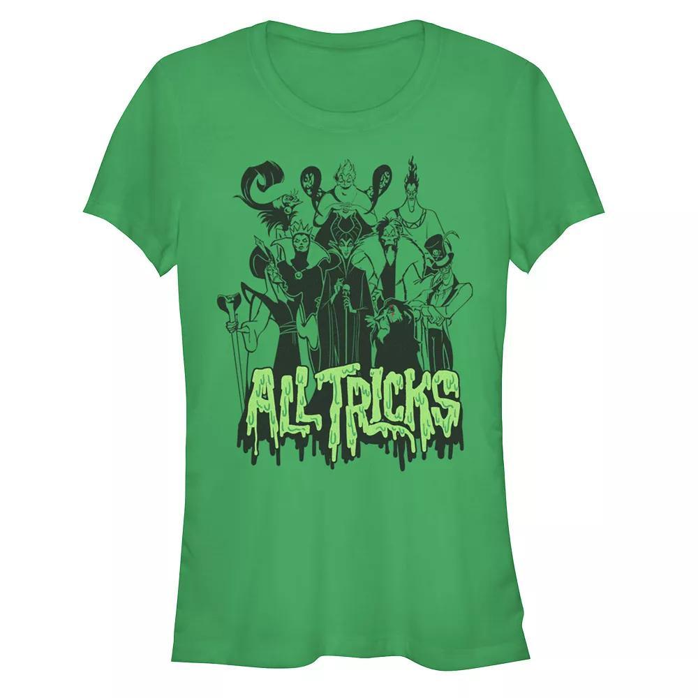Disney Villains Lineup All Tricks Juniors' Fitted Graphic Tee, Girl's, Size: Small, Kelly Product Image