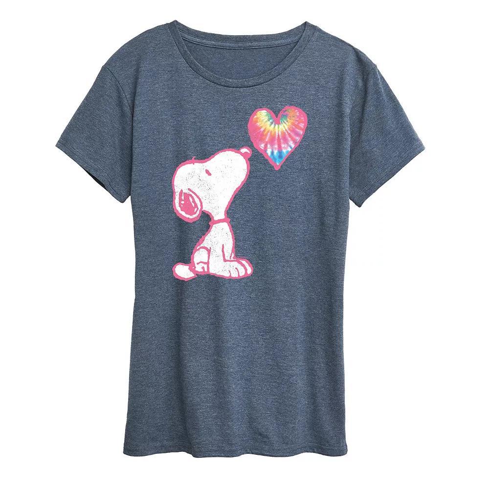 Womens Peanuts Pastel Rainbow Heart Graphic Tee, Girls Grey Blue Product Image