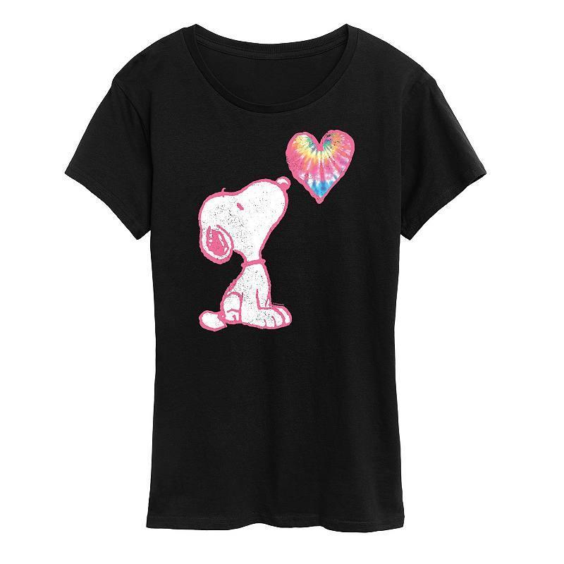 Womens Peanuts Pastel Rainbow Heart Graphic Tee, Girls Blue Product Image