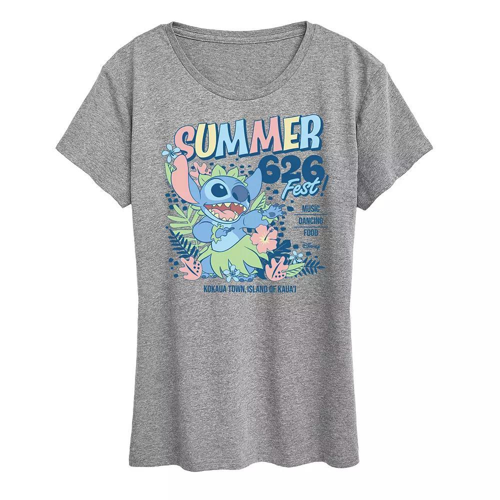 Disneys Lilo & Stitch Womens Summer 626 Fest Graphic Tee Grey Gray Product Image