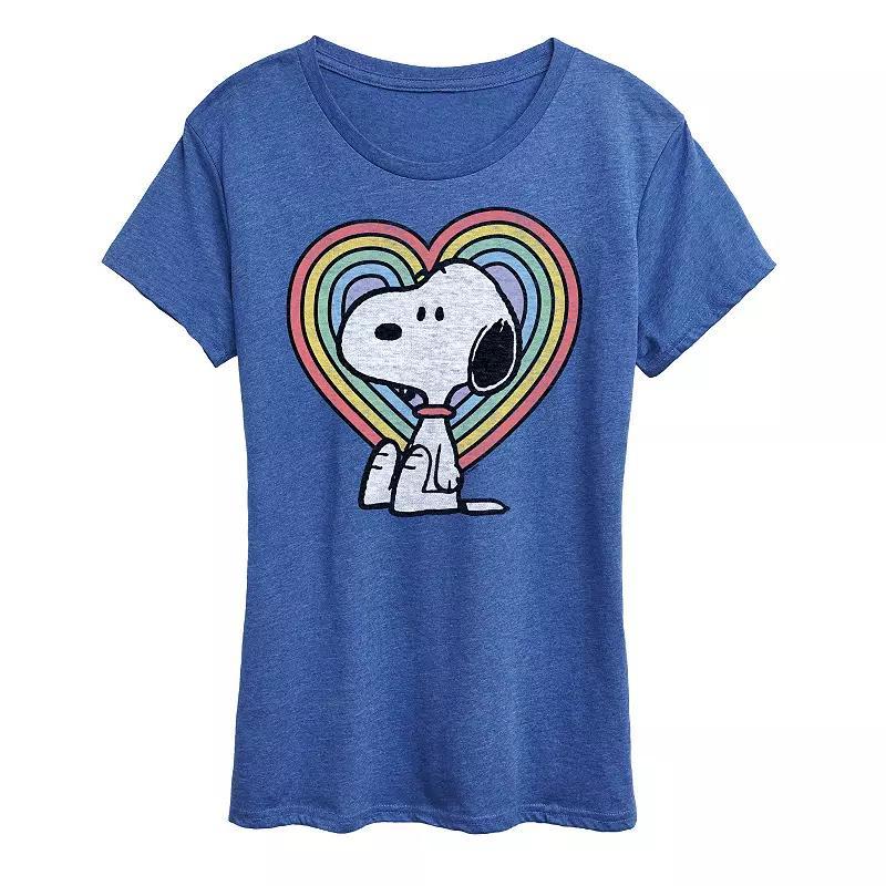Womens Peanuts Snoopy Pastel Heart Graphic Tee, Girls Grey Royal Blue Product Image