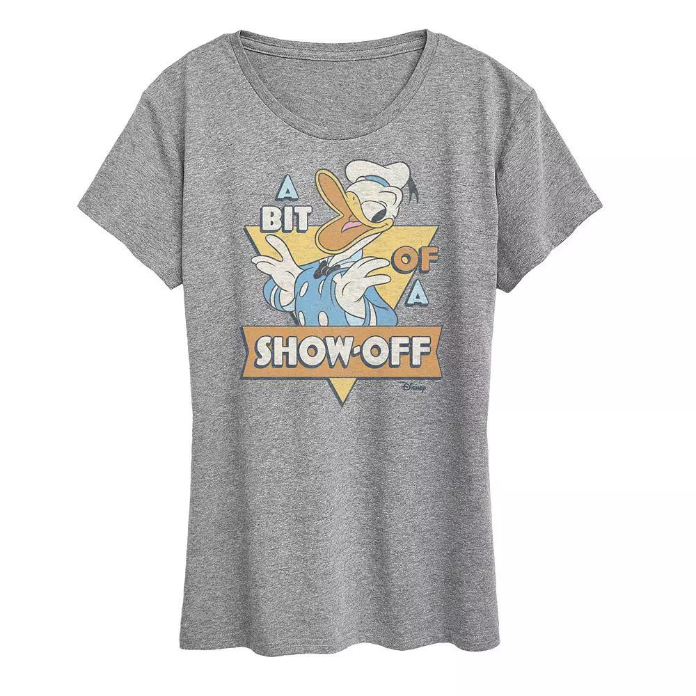 Disneys Donald Duck Womens Bit Of A Show Off Graphic Tee Grey Gray Product Image