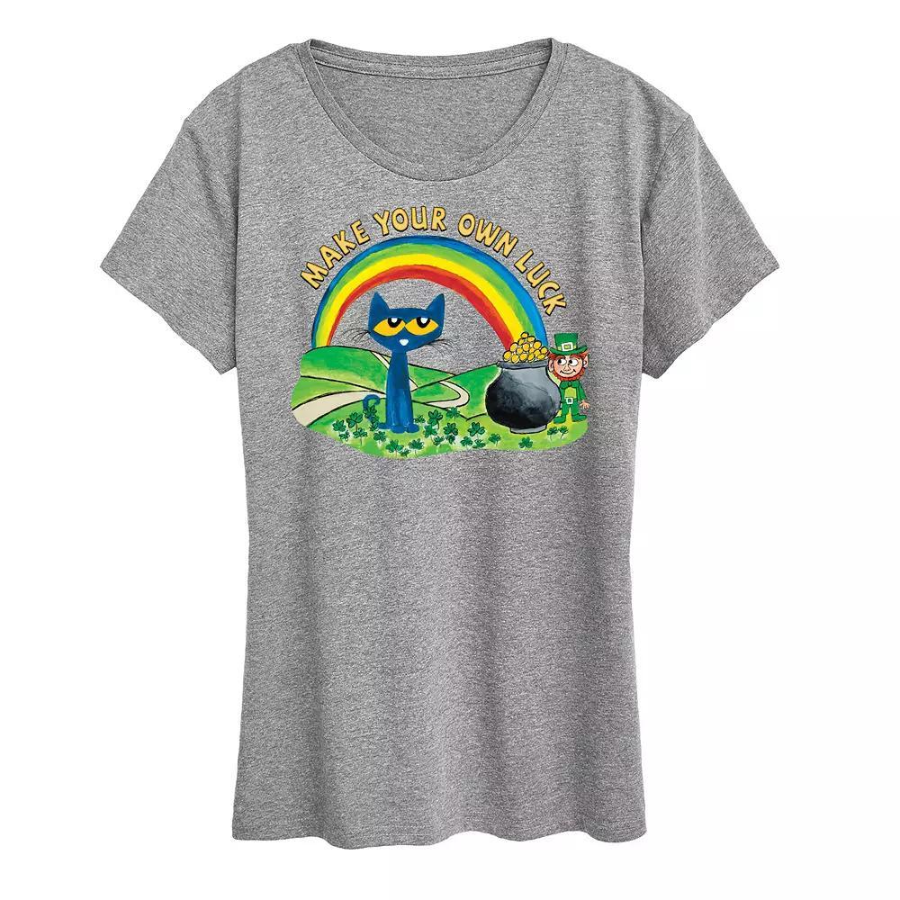 Womens Pete The Cat Pete Leprechaun Pot Of Gold Graphic Tee Grey Gray Product Image